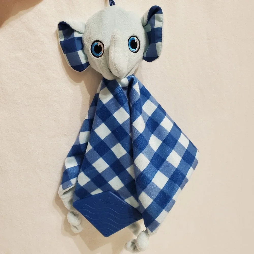 Booginhead Blue Checkered Elephant Lovey Teether Knotted‎